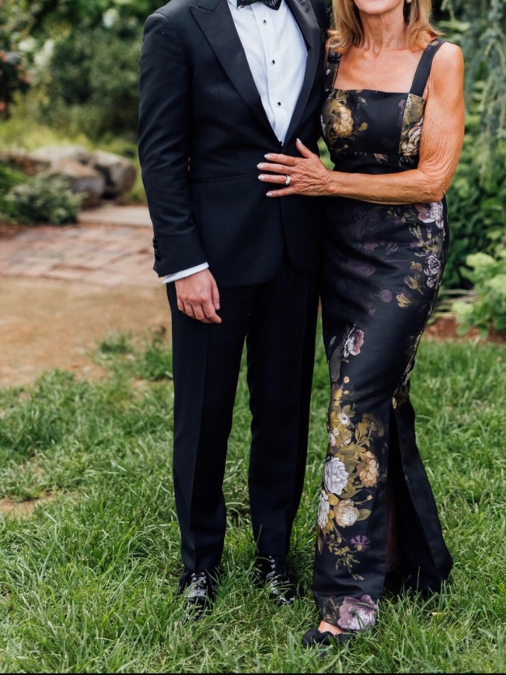 Kay Unger Floral Square Neck Formal Gown Size 0 Black Tie